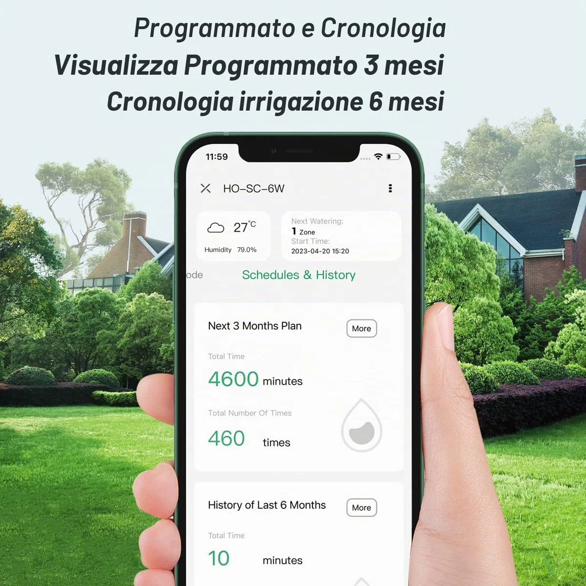 Computer di irrigazione, Sistema di irrigazione WiFi, Timer a 6 Zone, Sistema di irrigazione Esterno Interno Controller, monitoraggio App, Uscita Pioggia, Regolazione stagionale HO-SC-6W